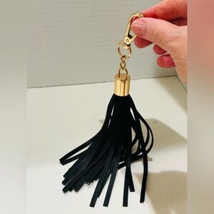 Beautiful! Black Tassel Bag Charm Keychain with Gold Clip